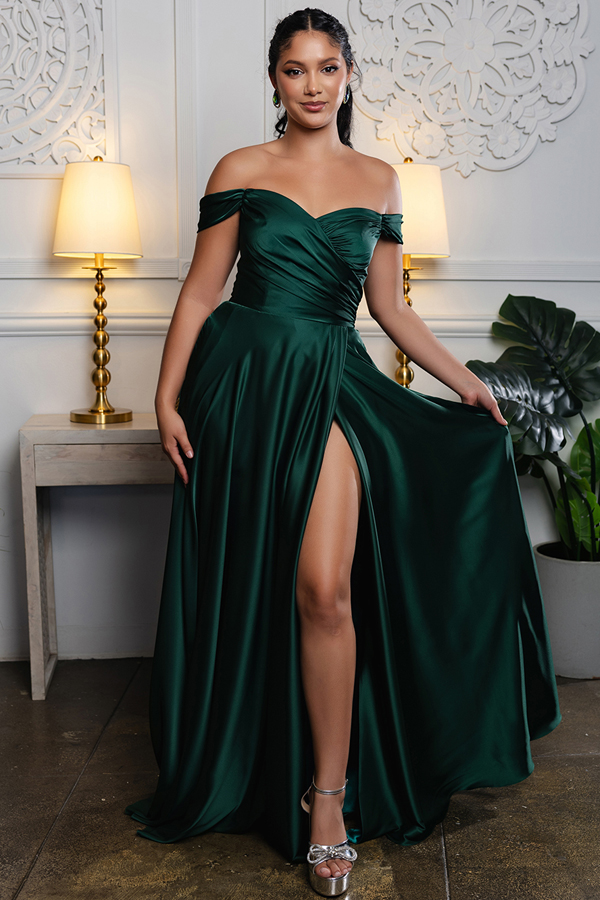 Off Shoulder Stretch Satin A Line Dress